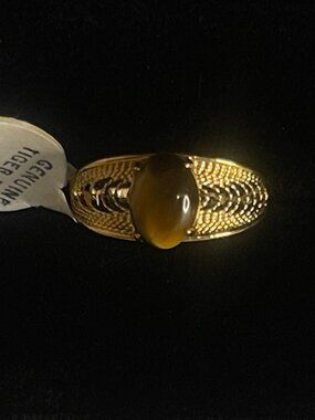 Vintage Uncas Genuine Tiger’s Eye Ring Gold Filled Size 4